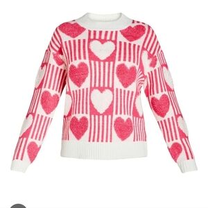 Heart Patterned Pink and White Sweater